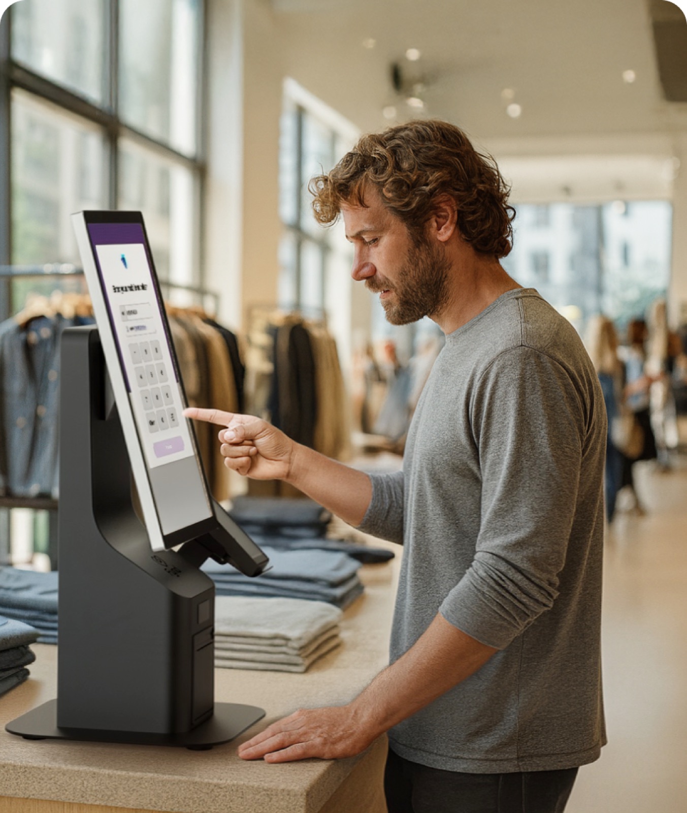 Kio kiosk in use inside a fashion retail store