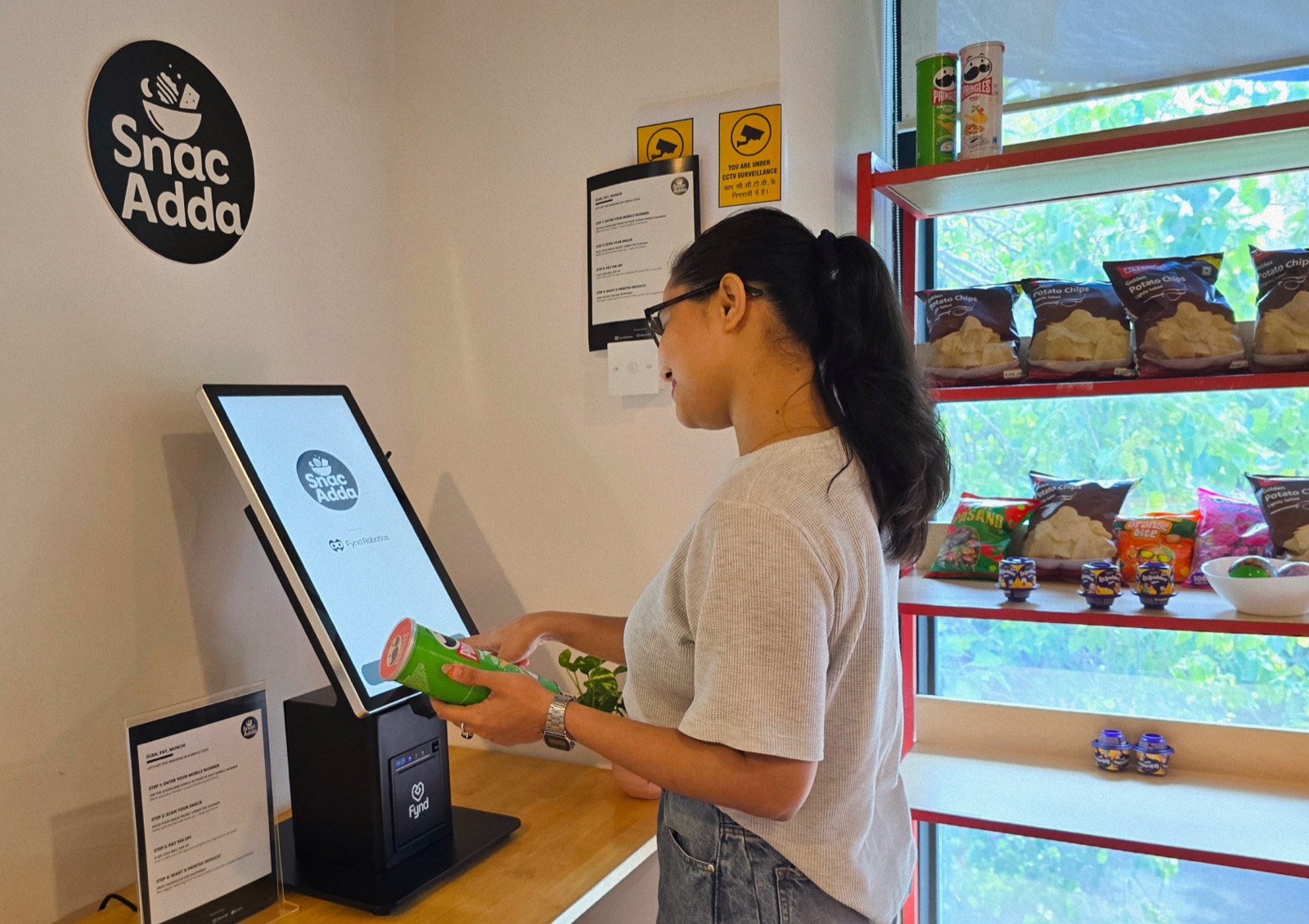 SnacAdda · Fynd-internal self-checkout pantry at WeWork Andheri Mumbai
