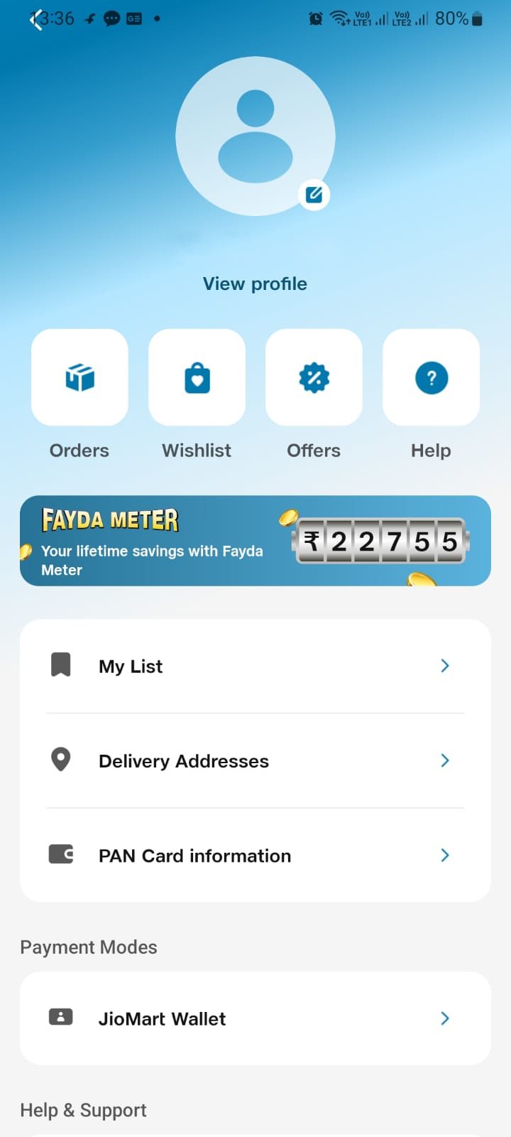 Fayda Meter · JioMart customer savings screen