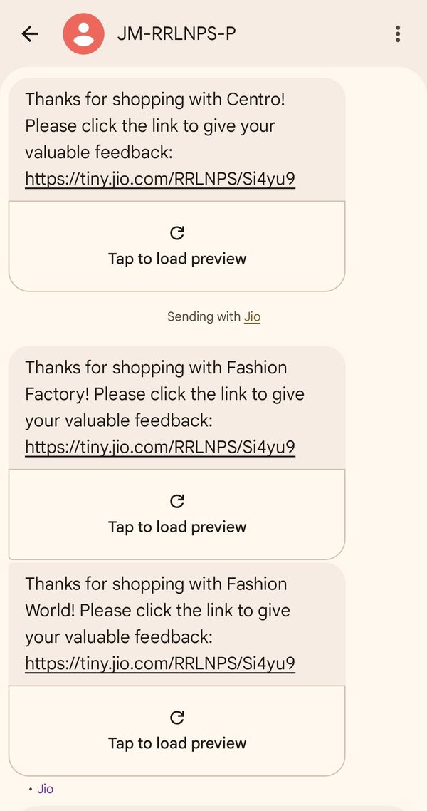 NPS SMS trigger · sample message